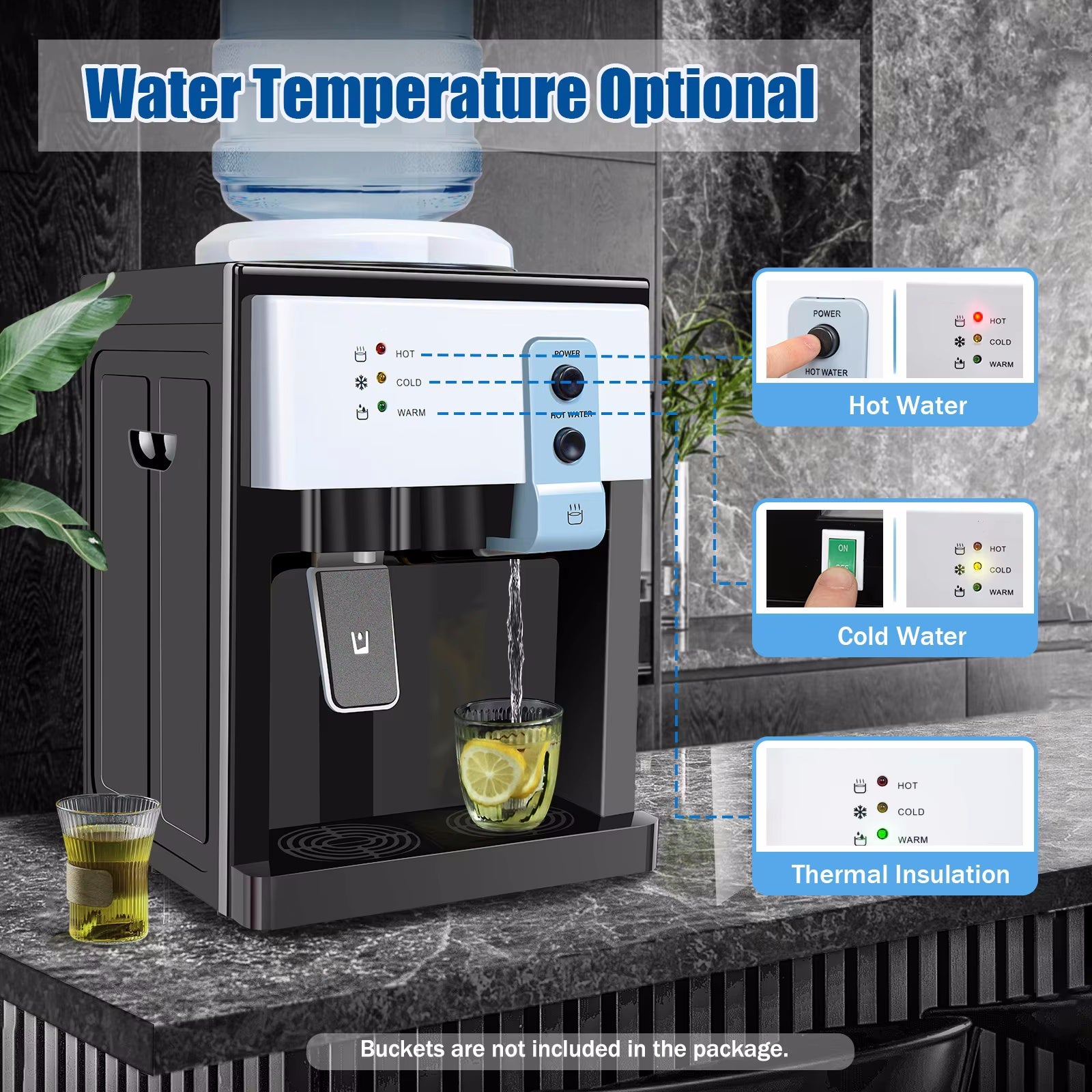 5 Gallon Top Loading Water Cooler Dispenser Countertop Hot+Cold Drinking Machine for Home Office Use