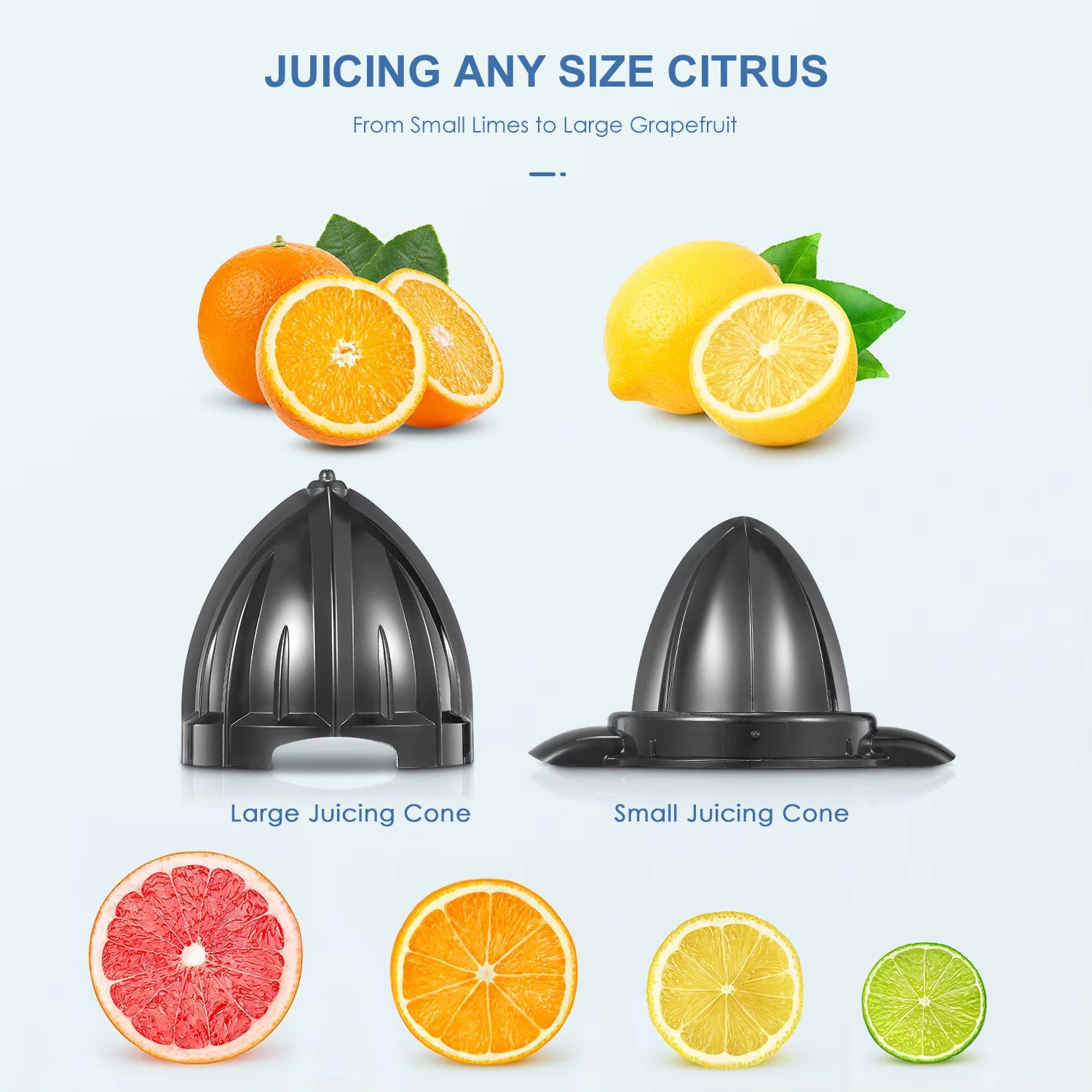 Electric Citrus Juicer Squeezer,  Powerful Electric Orange Juicer With 2 Size Cone, Homemade Citrus Juicer Machine