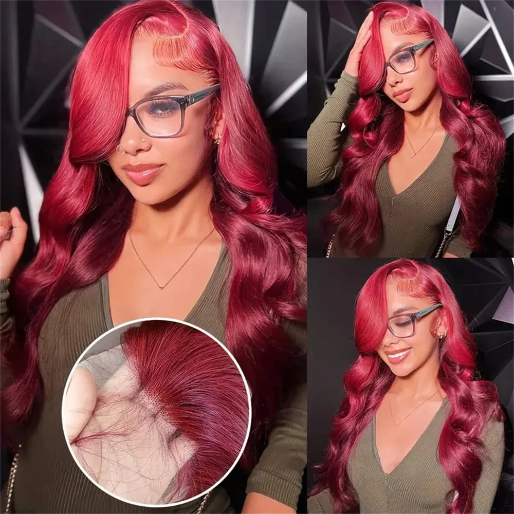 Body Wave 13x6 Transparent Lace Front Human Hair Wig 99J Burgundy 13x4 hd Lace Frontal Wigs For Women Colored 30 inch Wigs