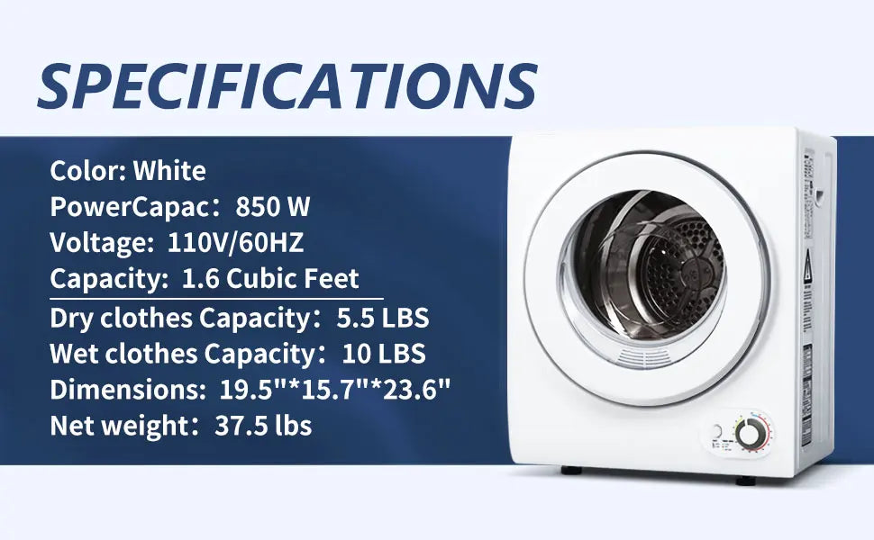 Portable Clothes Dryer 1.6 Cu. ft. Front Load Stainless Steel Electric Dryers Machine for Apartment,RVs,Dorms