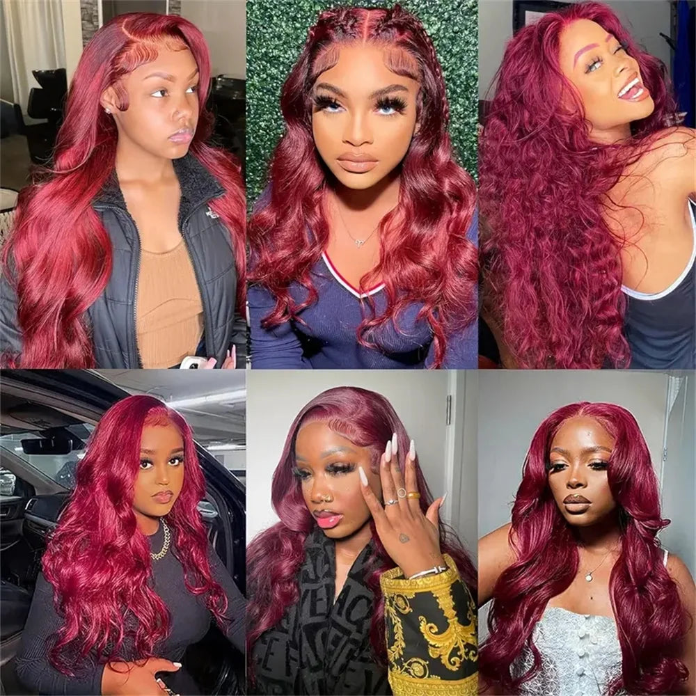 Body Wave 13x6 Transparent Lace Front Human Hair Wig 99J Burgundy 13x4 hd Lace Frontal Wigs For Women Colored 30 inch Wigs