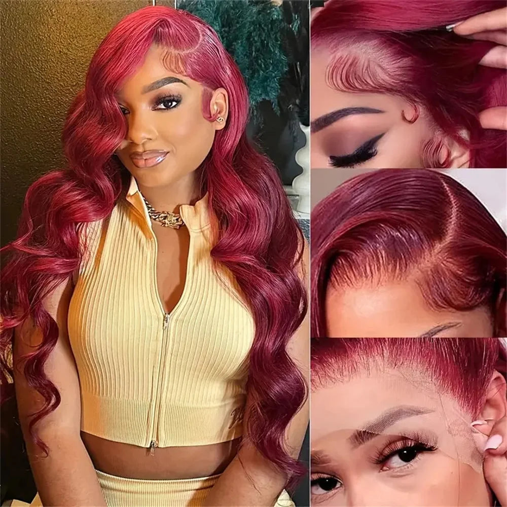 Body Wave 13x6 Transparent Lace Front Human Hair Wig 99J Burgundy 13x4 hd Lace Frontal Wigs For Women Colored 30 inch Wigs