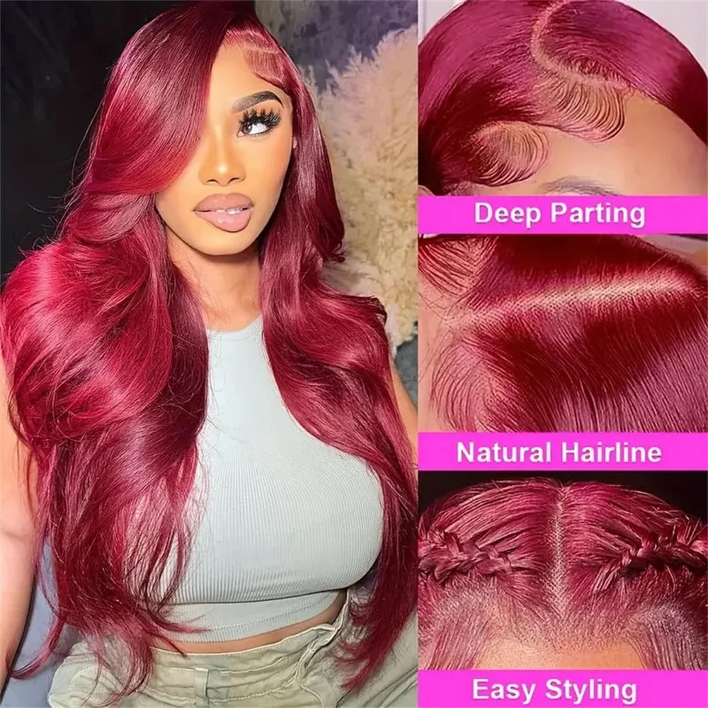 Body Wave 13x6 Transparent Lace Front Human Hair Wig 99J Burgundy 13x4 hd Lace Frontal Wigs For Women Colored 30 inch Wigs