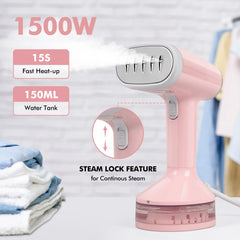 VAVSEA Steamer for Clothes,1500W Portable Handheld Travel Garment Steamer,Steam Iron,Fabric Wrinkles Remover,15s Fast Heat-up