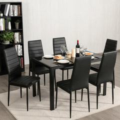 7 PCS Kitchen Dining Table Set Breakfast Furniture w/ Glass Top Padded Chair