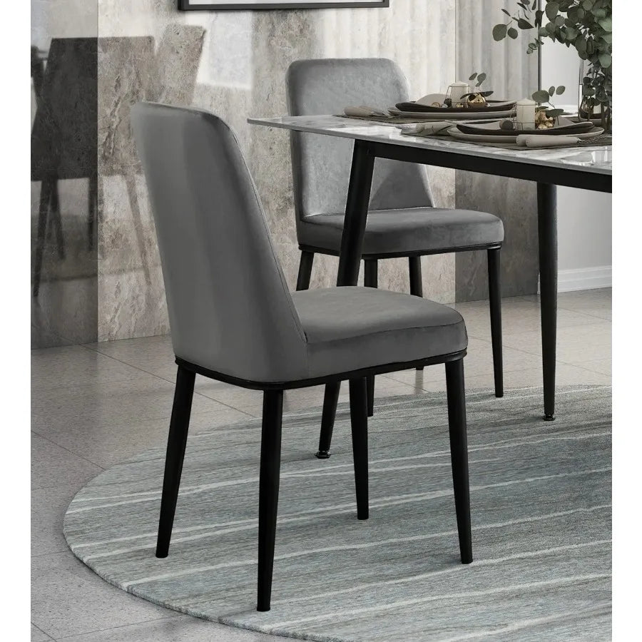 Sleek Design 7pc Dining Table and Gray Velvet Chairs Contemporary Sintered Stone Top Metal Frame Furniture