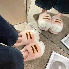 3D Cat Paw Plush Slippers Flat Thermal Slippers Comfortable Fluffy Home Slippers Anti Slip Cute Paw Slippers for Autumn Winter