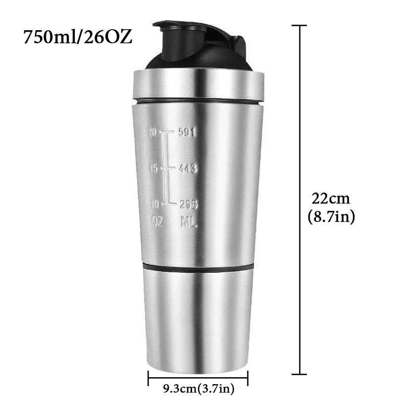 New Stainless Steel Cup Vacuum Mixer Outdoor Drink Kettle Detachable Double Layer Whey Protein Powder Sports Shaker Water Bottle