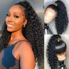 250 Density Deep Wave 360 Lace Front Human Hair Wigs Pre Plucked Curly Lace Front Wig Transparent Brazilian Human Hair For Women