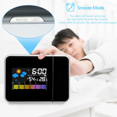 Smart Alarm Clock with Night Backlight Digital LED Projector Desk Table Thermometer Hygrometer for Home Living Room Bedroom