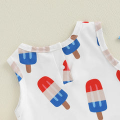 Adorable Fourth of July  for Boys Stylish Sleeveless American Flag Print Jumpsuit Infant Romper Playsuit