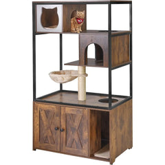 Cat Litter Box Enclosure, Litter Box Furniture Hidden, Wooden Cat Washroom Furniture, Indoor Cat House with Condo, Hammock