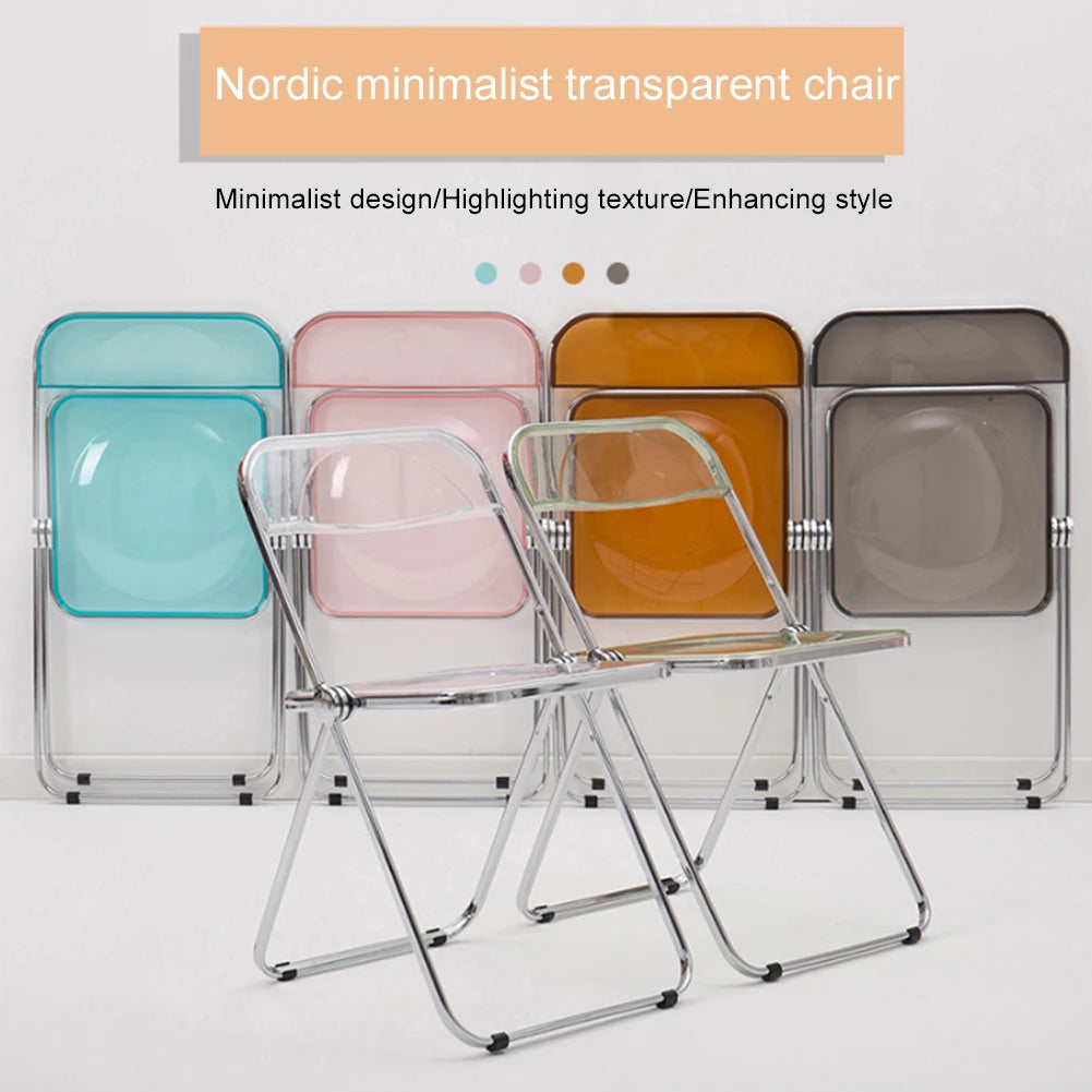 Transparent Folding Chair with Reinfoced Steel Chrome Frame Office Chairs Computer Armchair Furniture Desk Chairs Set for Indoor