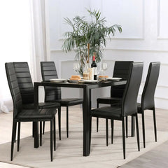 7 PCS Kitchen Dining Table Set Breakfast Furniture w/ Glass Top Padded Chair