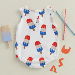 Adorable Fourth of July  for Boys Stylish Sleeveless American Flag Print Jumpsuit Infant Romper Playsuit