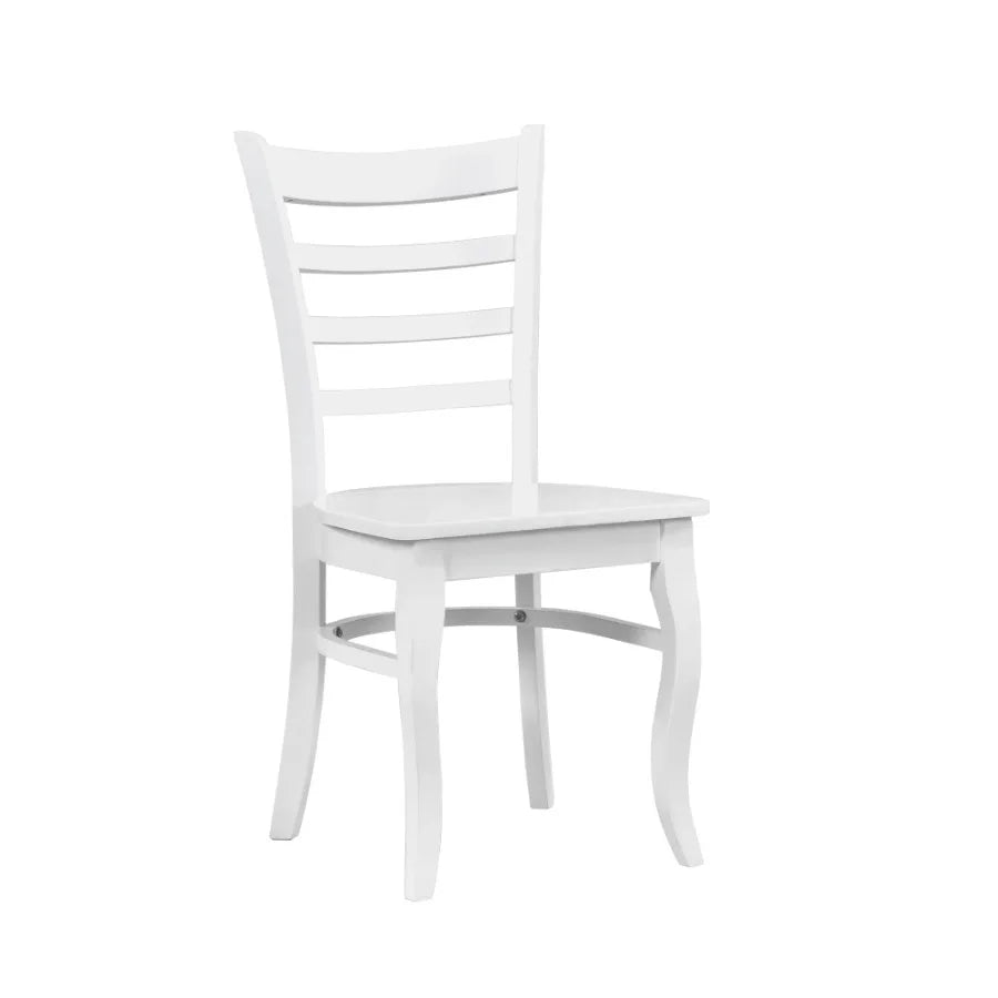 White Finish 5pc Dining Set Round Table 4 Chairs Wooden Ladder-Back Casual Farmhouse Style Kitchen Dining Room Furniture