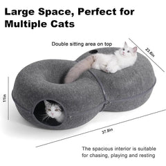 Large Cat Tunnel Bed 8-Shaped Indoor Cat Cave with 12 Toy Balls for Cats up to 30 Pounds Dark Grey L 38x24x11in