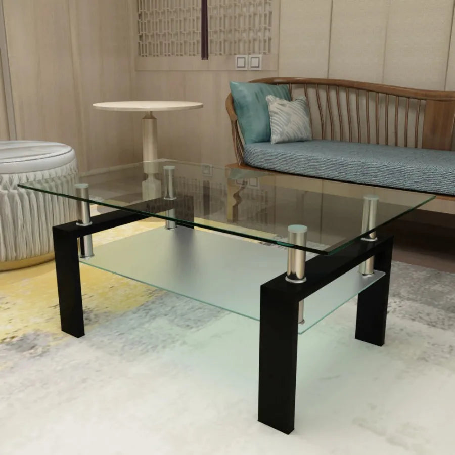 Rectangle Black Glass Coffee Table Clear Coffee Table Modern Side Center Tables for Living Room Furniture