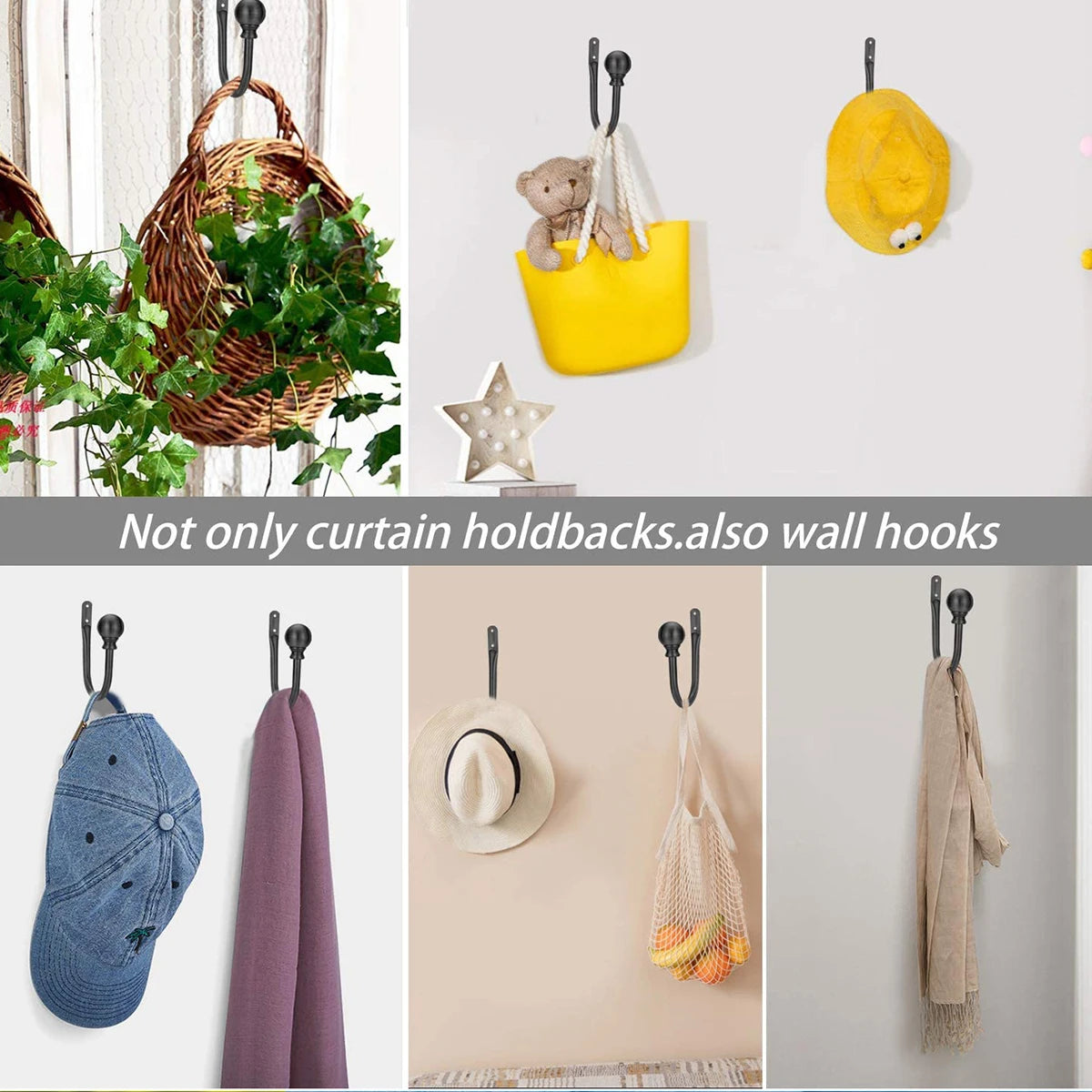 2PCS/Set Curtain Holdbacks Wall Mounted Curtain Hooks Holders Window Drapery Tiebacks for Bedroom, Livingroom, Office Come