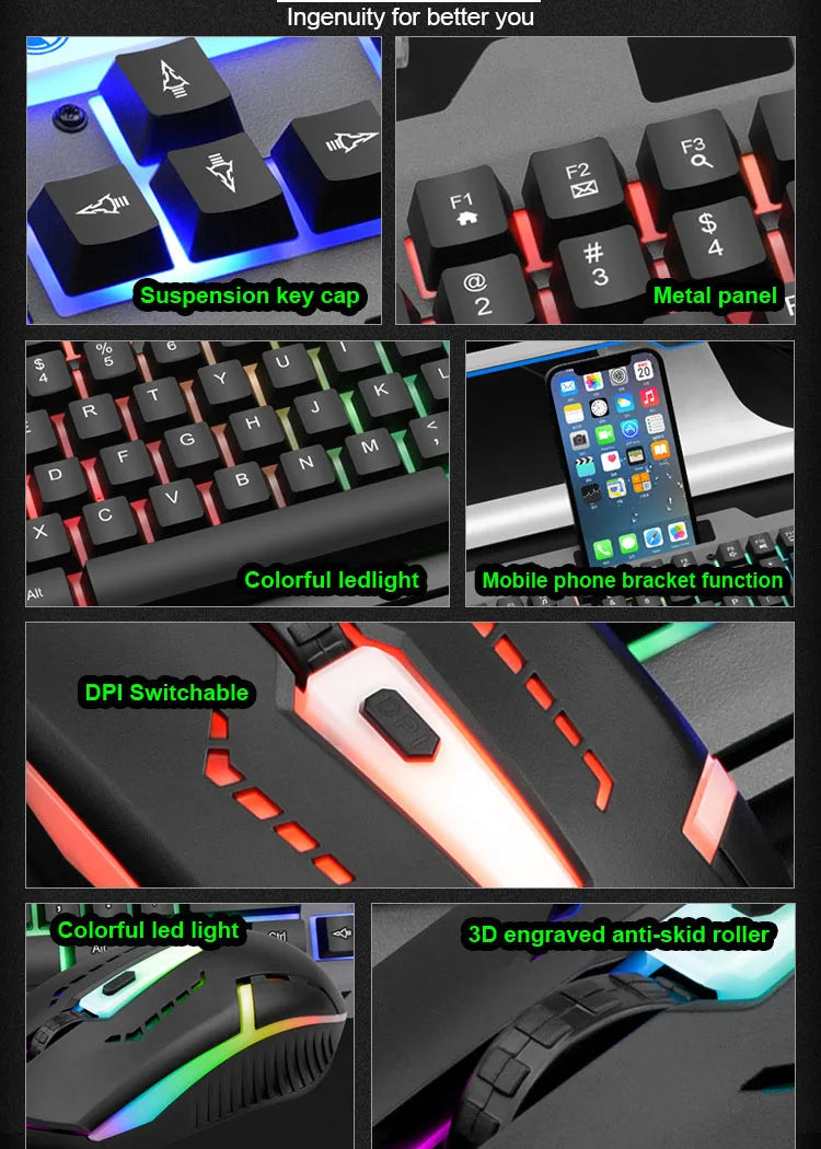 T25 Wired Keyboard Mouse Set LED Luminous E-sports Desktop Computer Laptop Office Imitation Mechanical Tactile Game Keyboards