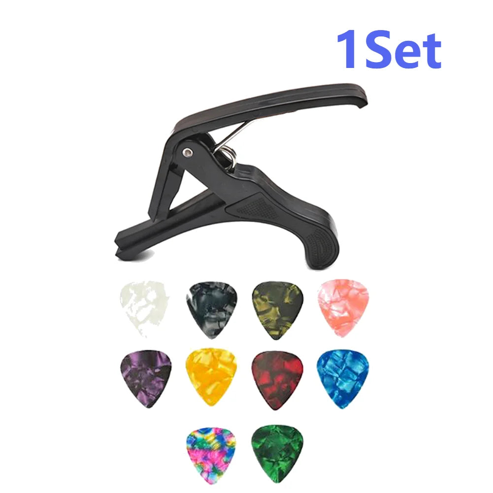 10PCS Guitar Picks with Universal Guitar Capo Guitarra Tuning Clamp For Acoustic Classic Electric Guitar Parts & Accessories