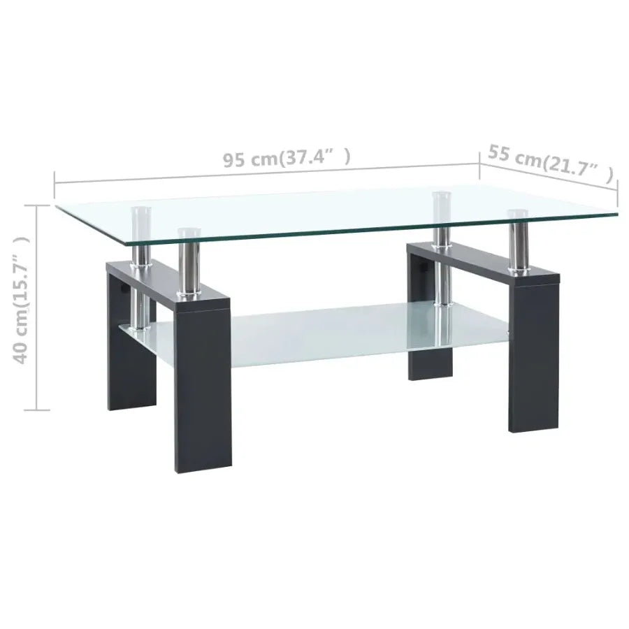 Gray Transparent Coffee Table 37.4x21.7x15.7 Tempered Glass Living Room Furniture