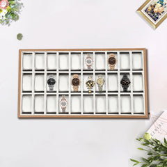 30-Slot Watch Box Organizer Watch Case W/ Glass Lid Retro Watch Storage Box Classic Watch Display Case Jewelry Storage For Rings