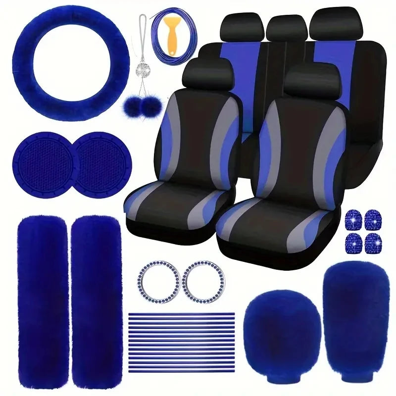 A collection of 35 luxury automotive interior accessories - plush comfort and style - including steering wheels, handbrakes, gea