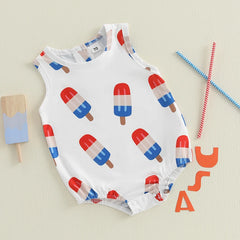 Adorable Fourth of July  for Boys Stylish Sleeveless American Flag Print Jumpsuit Infant Romper Playsuit