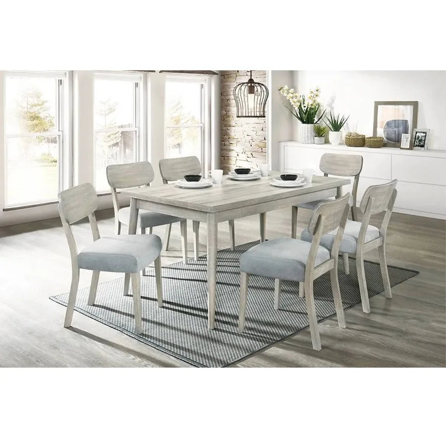 Natural Wood Grain 7pc Dining Set Rectangle Table and Chairs Solid Rubber Wood Dining Room Furniture