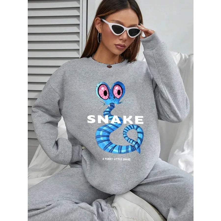 Women Basic Casual Pullover Long Sleeve Autumn Spring Wacky Snake Printed Round Neck