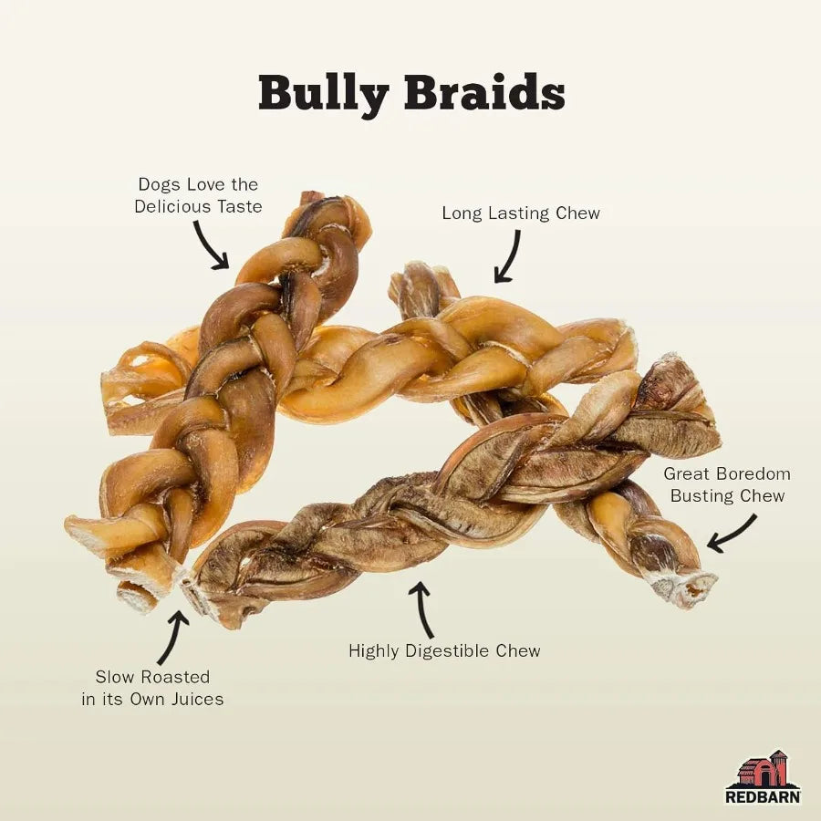 All Natural 8-12" Braided Bully Sticks for Medium Large Dogs Healthy Long Lasting Beef Chews Variety Party Pack Single Ingredie