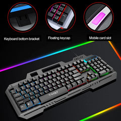 New T16 Gaming Keyboard Metal Plate Backlit Color Luminous USB Wired Game Keyboards for Home Desktop Computer Business Office