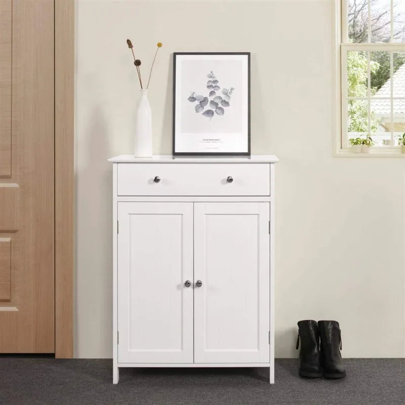 Bathroom Floor Storage with Drawer Pantry Kitchen Cabinet Furniture White