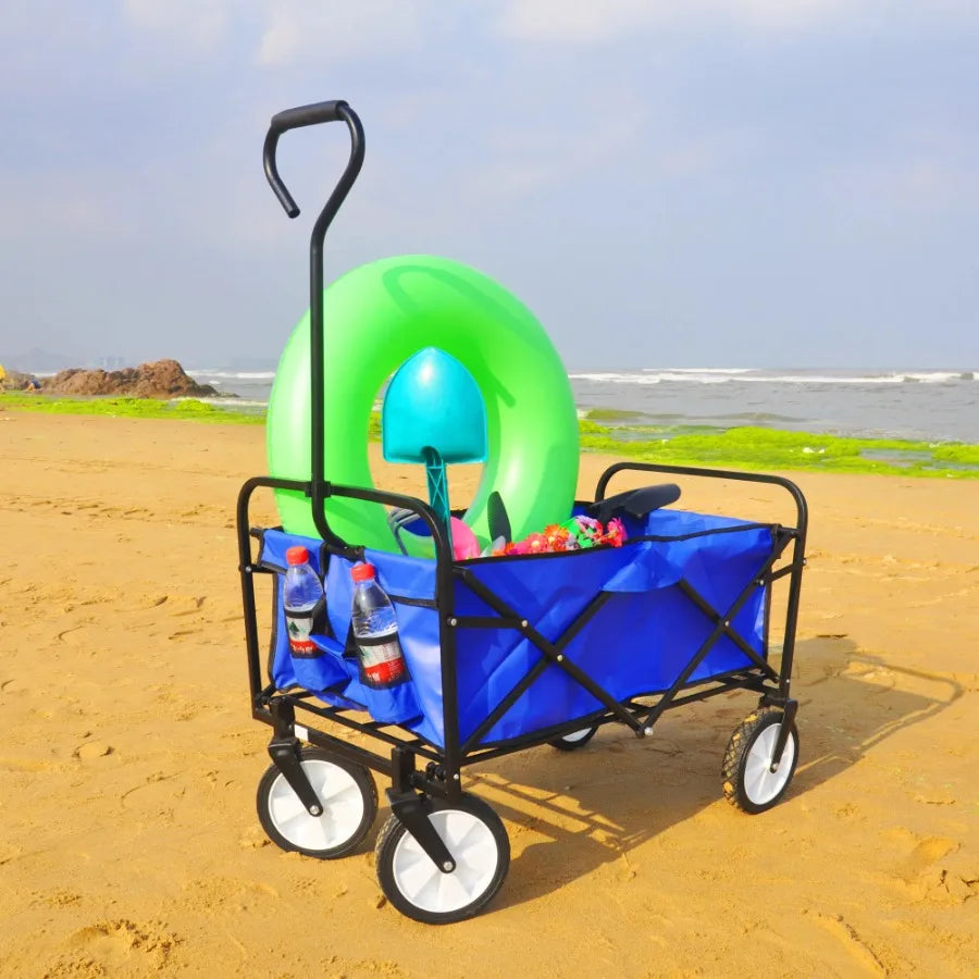 Outdoor Folding Wagon Garden ; Large Capacity Folding Wagon Garden Shopping Beach Cart ; Heavy Duty Foldable Cart; for Outdoor