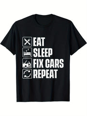 Men Car Enthusiast And Mechanic T-shirt Repeating The Cycle Eating, Sleeping, Repairing Cars