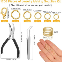 Anezus 1200PCS Jump Rings for Jewelry Making Kit Jump Rings and Necklace Clasps with Jump Ring Pliers Tools for Jewelry Making