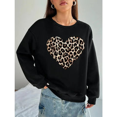 Women Basic Casual Pullover Spring Autumn Long Sleeve Leopard Print Round Neck