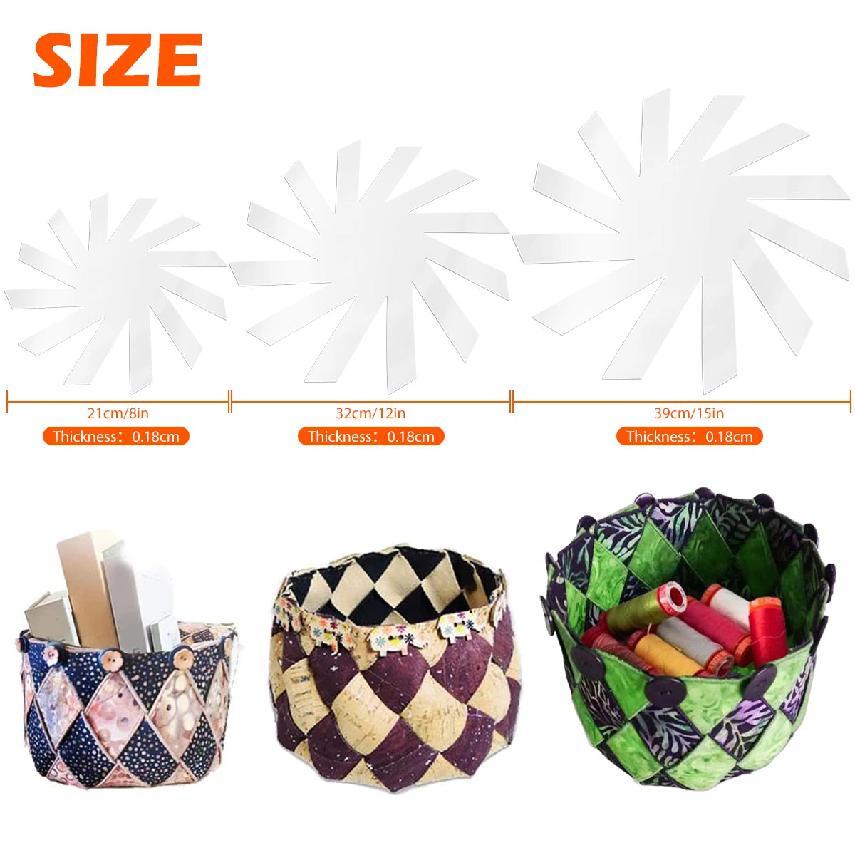 3Pcs Woven Storage Basket Quilting Templates, 8/12/15in Woven Spiral Basket Template DIY Acrylic Pattern Sewing Art Craft Tool