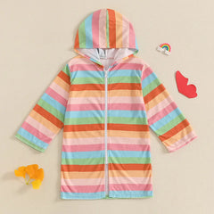 Children s Hooded Beach Poncho Towels with Vibrant Rainbow Stripes and Tie Dye Design Featuring Loose Fit Long Sleeves and