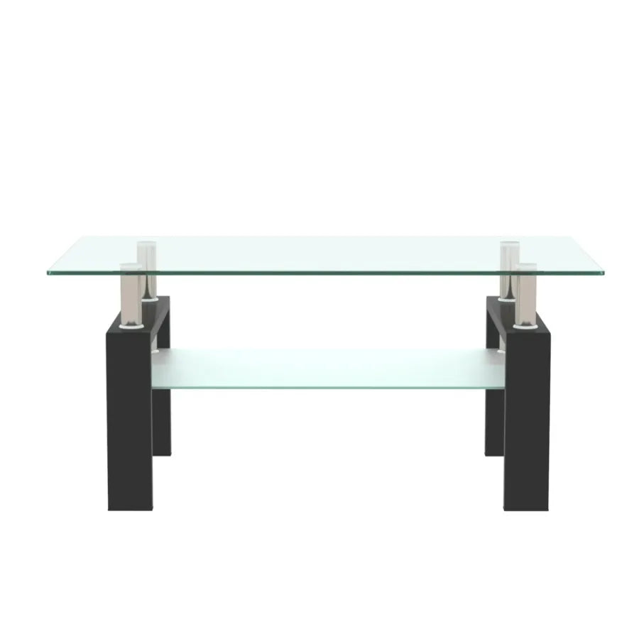 Rectangle Black Glass Coffee Table Clear Coffee Table Modern Side Center Tables for Living Room Furniture