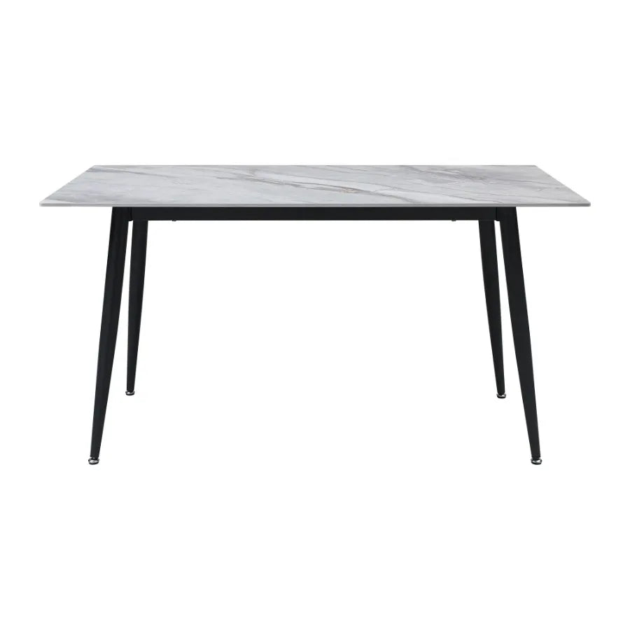 Sleek Design 7pc Dining Table and Gray Velvet Chairs Contemporary Sintered Stone Top Metal Frame Furniture