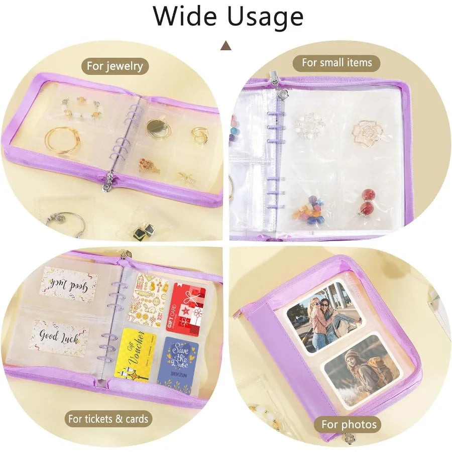 Travel Jewelry Organizer Case Jewelry Storage Book Transparent Jewelry Binder with 96 Portable Anti Tarnish Clear Zippered Pouc