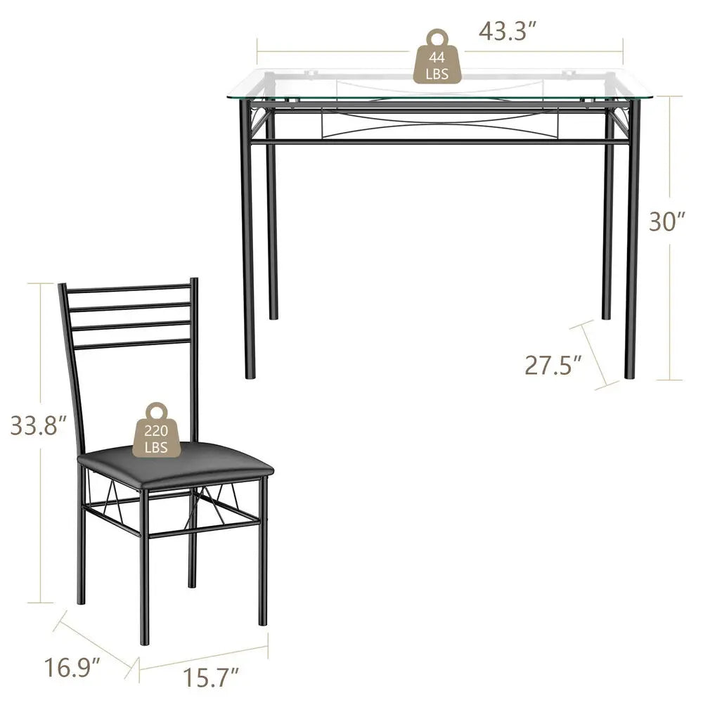 5 PC Dining Set Glass Top Table and 4 Chairs Kitchen Room Furniture