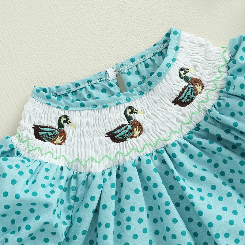 Infant Girls Romper Adorable Striped Camouflage Print with Duck Embroidery Short Sleeve Jumpsuit for Toddler Casual Outfit