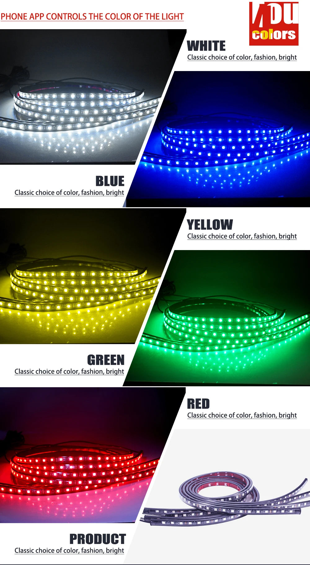 Car LED Light Bar Ambient Lamp 12V Underglow Lights RGB APP Control Automotive Decoration Atmosphere Light Universal