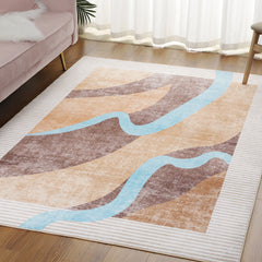 Area Rugs for Living Room, Machine Washable Vintage Rug, Non-Slip Low Pile Throw Rugs with Rubber Backing Washable Carpet