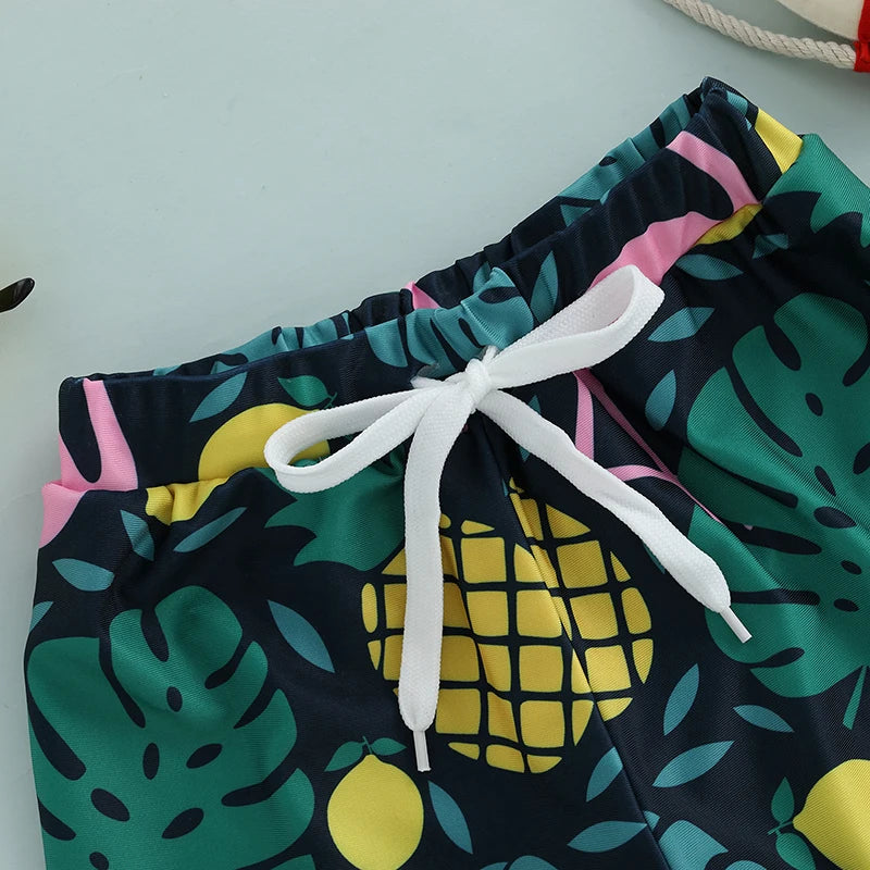 Children s Swim Trunks with Fun Pineapple Print Elastic Waistband and Drawstring Closure - Beach Shorts for Boys