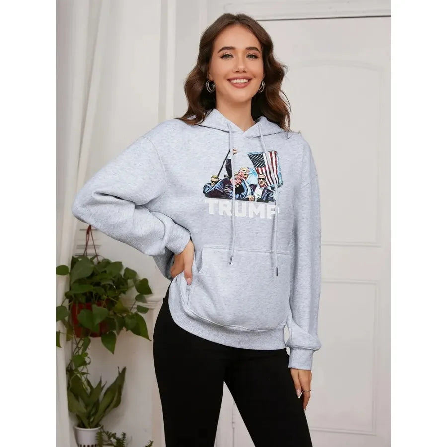 Basic Women Casual Hooded Sweatshirt Autumn Winter Padded Long Sleeve Printed Top