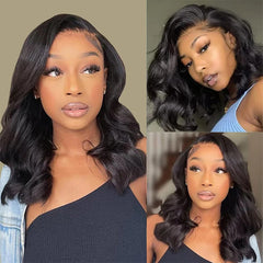 200 Density Short Bob Body Wave 13x4 Transparent Lace Front Human Hair Wigs Brazilian Lace Frontal Wig for Women 14inch on Sale